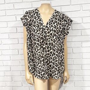 Chaus Leopard Print V-Neck Women's Top